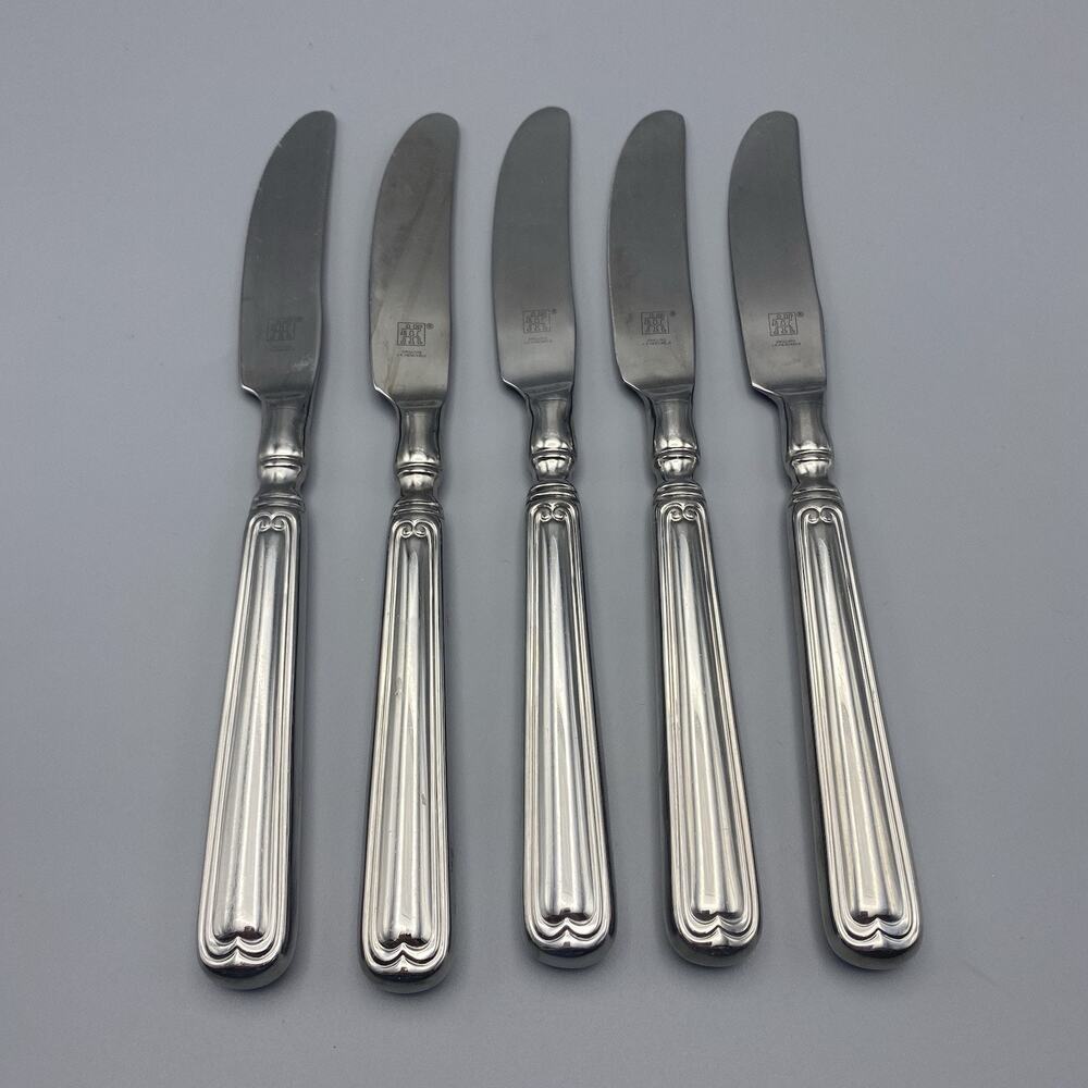 J A Henckels Vintage 1876 Dinner Knives 5pcs Stainless Flatware‎ Outline Tipped